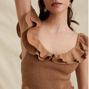 NWT Anthropologie Maeve Ruffled Smocked Top Brown Size 0 Petite